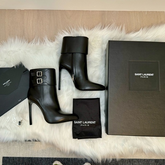 Saint Laurent Black Leather Janis Cuff Boots 37 BNIB! - Picture 3 of 17